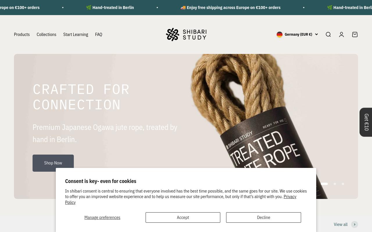 The front page of shop.shibaristudy.com